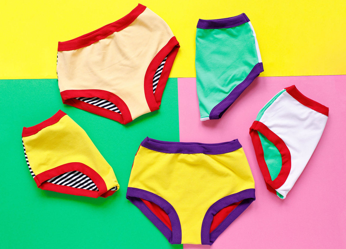 Flat lay of Thunderpants Hipster and Original style underwear in Mix 'n Match - combination of different prints and colors.