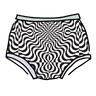 Drawing of Thunderpants Original style underwear in Arctic Trippy print - black and white squiggles with sage and lavender binding.