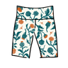 Drawing of Thunderpants Bike Shorts in Robben's Artichokes print - teal and rust artichokes and bees.