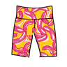 Drawing of Thunderpants Bike Shorts in Hot Dawg! print - pink sausages on yellow background.