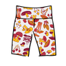 Drawing of Thunderpants Bike Shorts in Whadda Fungi - red, yellow, and orange mushroom print.