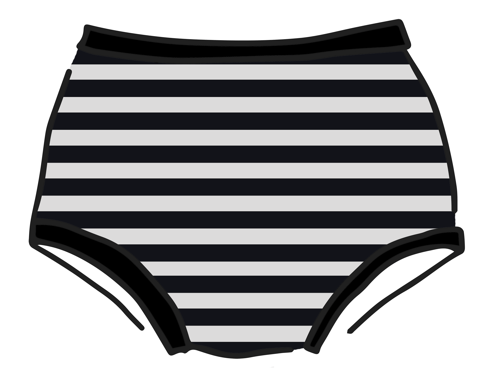 Drawing of Thunderpants Original style underwear in Black and White Stripe.