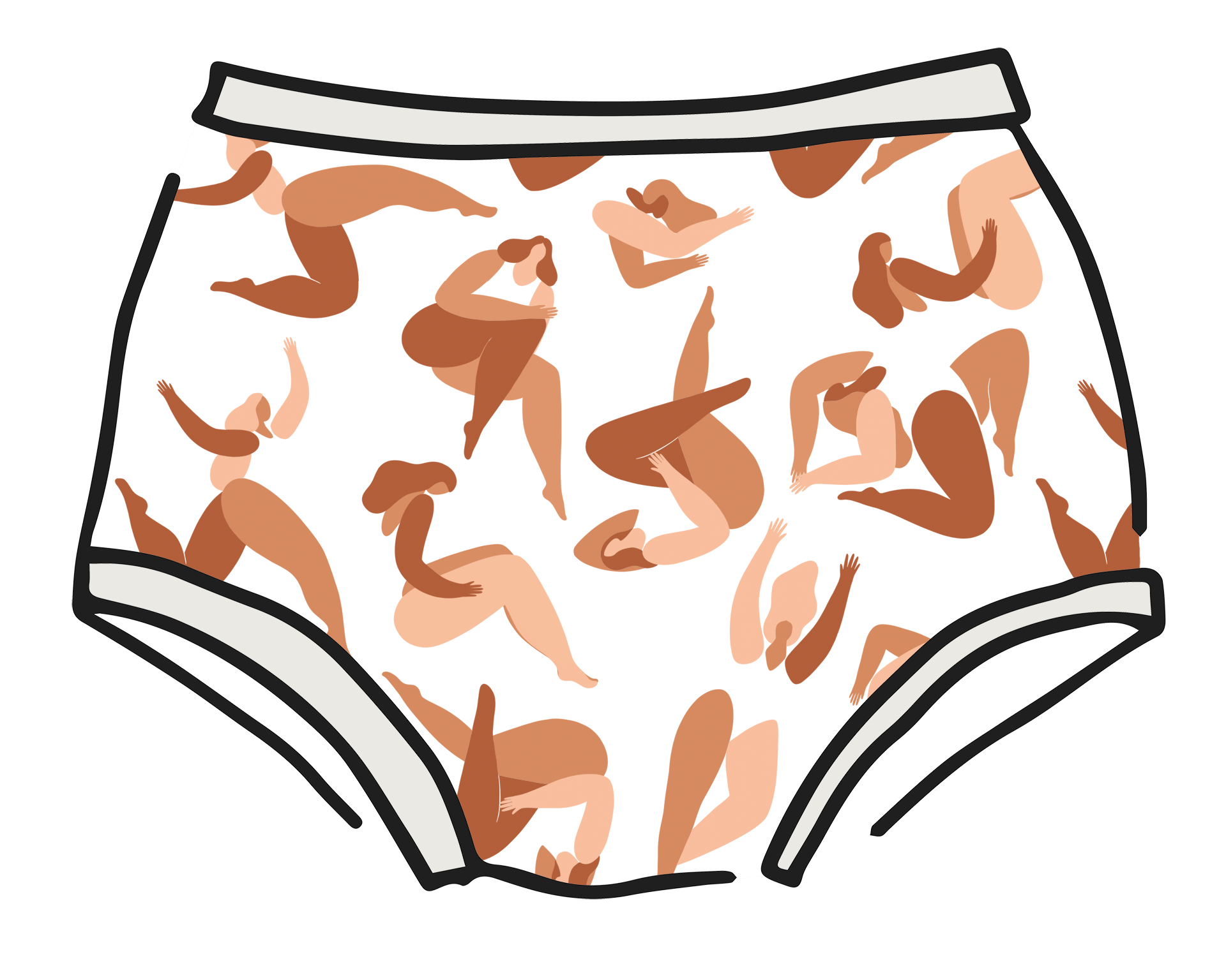 Drawing of Thunderpants Original style underwear in Bodies in Motion print.