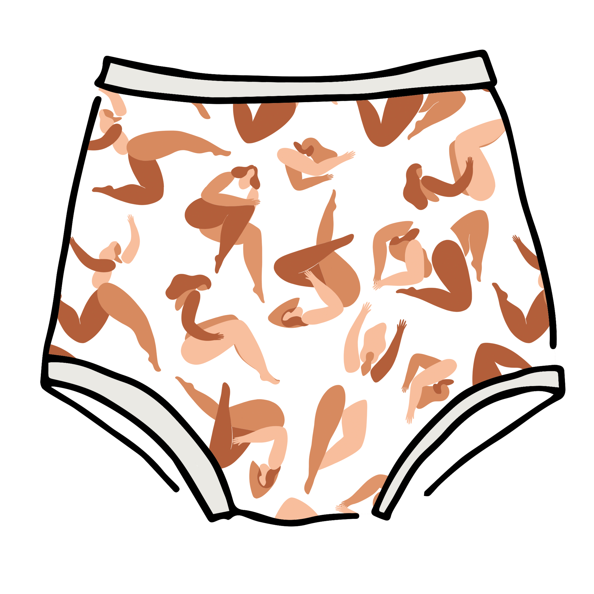 Drawing of Thunderpants Sky Rise style underwear in Bodies in Motion print.