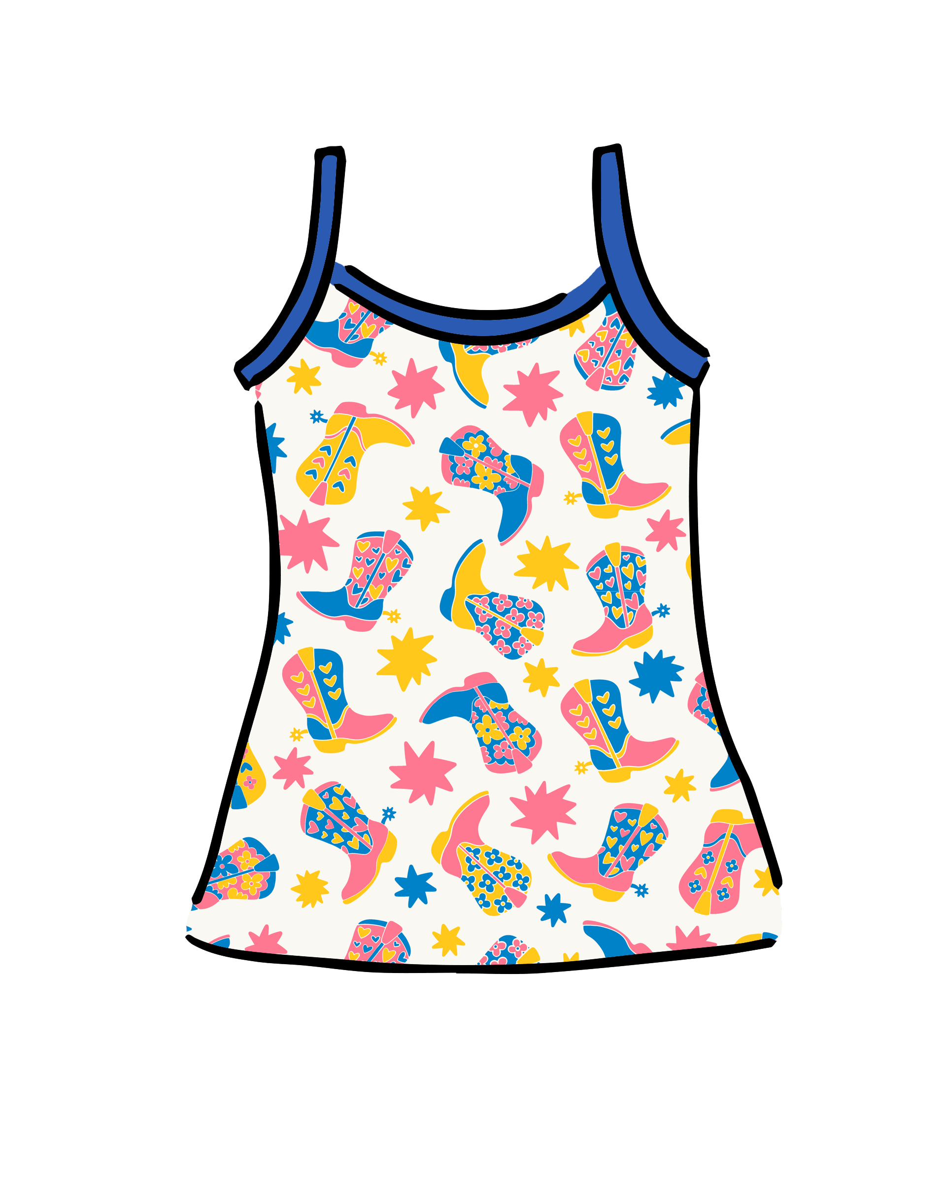 Drawing of Thunderpants Camisole in Boot Scootin' print.