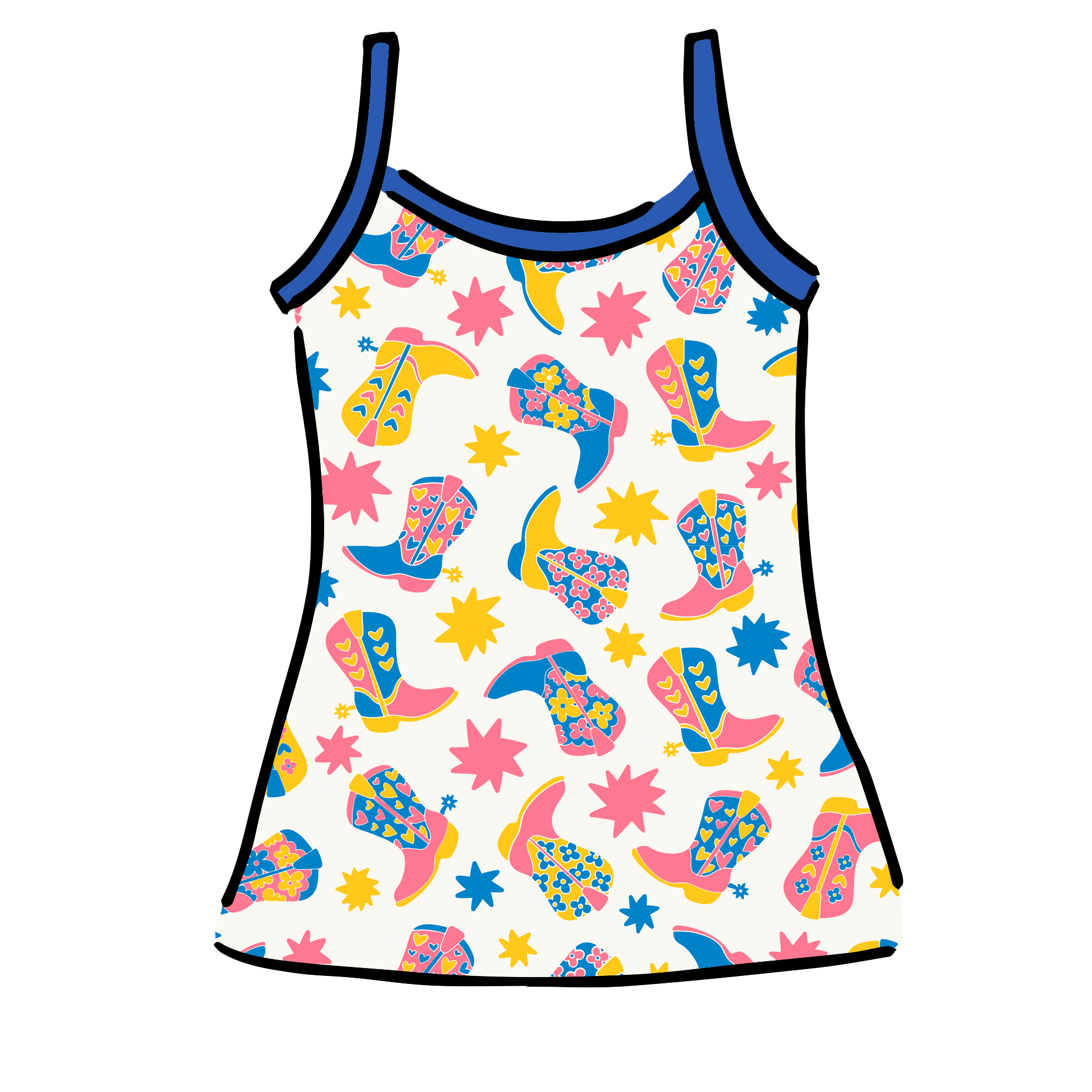 Drawing of Thunderpants Camisole in Boot Scootin' print.