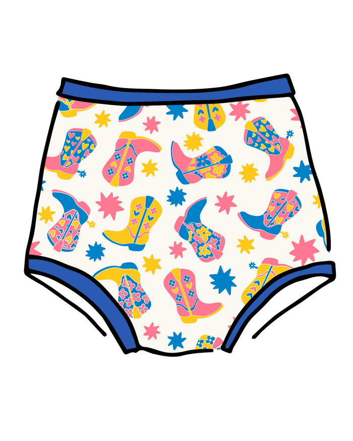Drawing of Thunderpants Sky Rise style underwear in Boot Scootin' print.