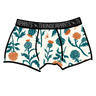 Drawing of Thunderpants Boxer Brief style underwear in Robben's Artichokes print - teal and rust artichokes and bees.