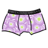 Drawing of Thunderpants Boxer Brief style underwear in Delia's Daisy - white, green, and purple daisies print.