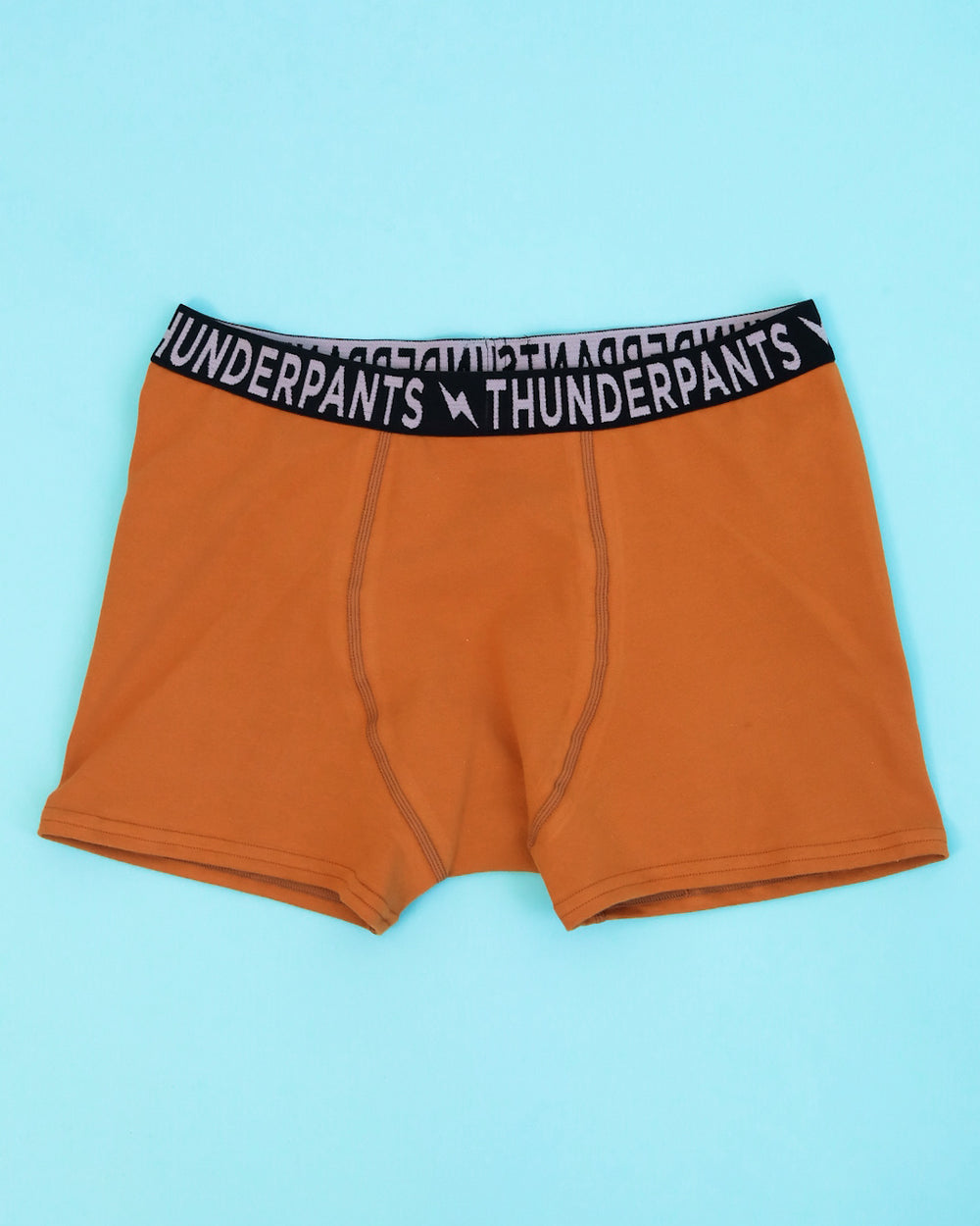 Flat lay of Thunderpants Boxer Brief styler underwear in Lucky Penny - a rust color.