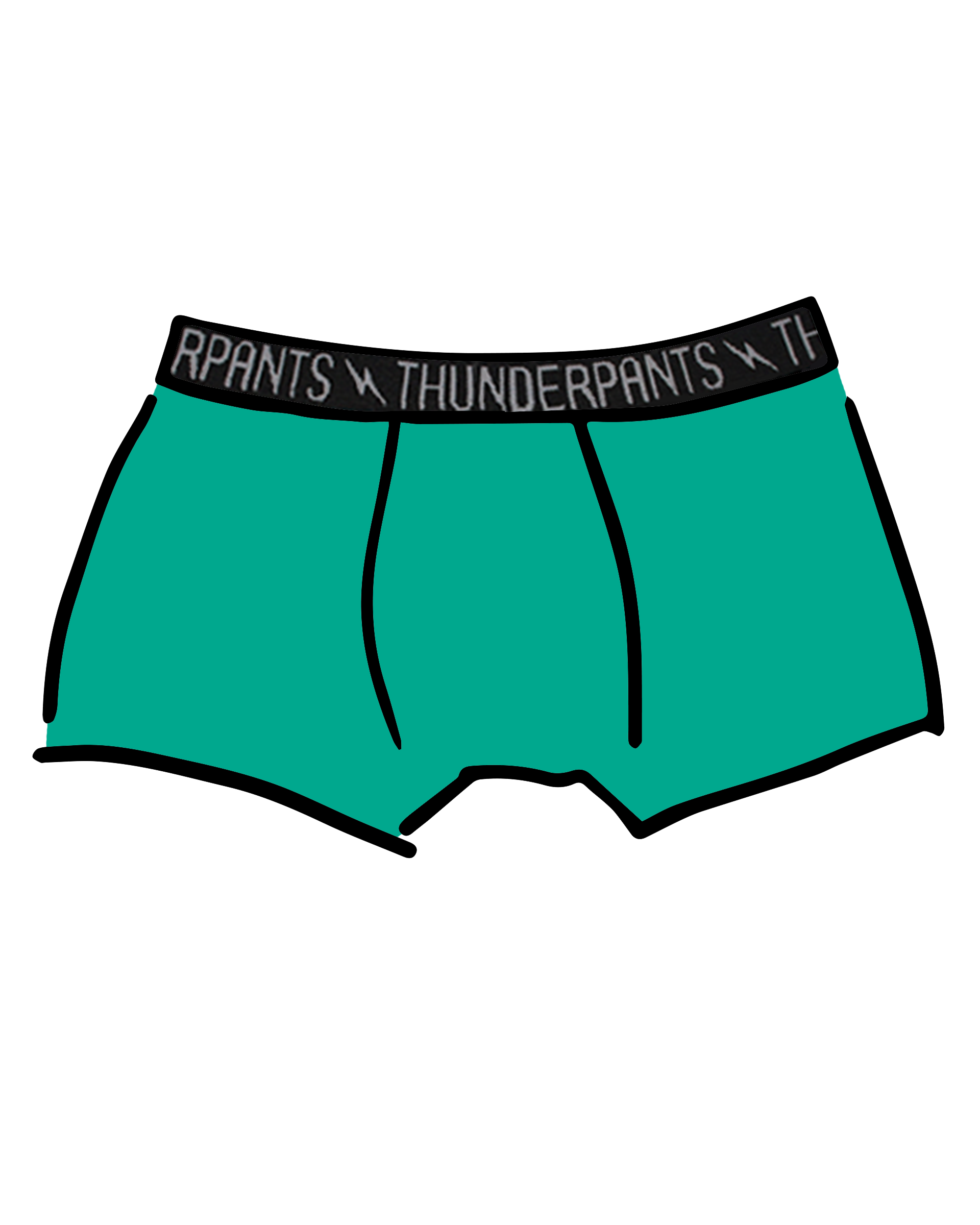 Drawing of Thunderpants Boxer Brief style underwear in Peacock Green.
