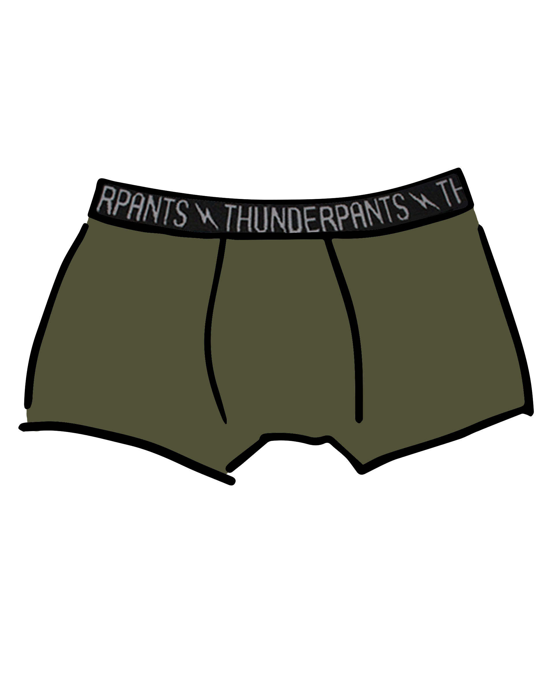 Drawing of Thunderpants Boxer Brief style underwear in Pickled Green.
