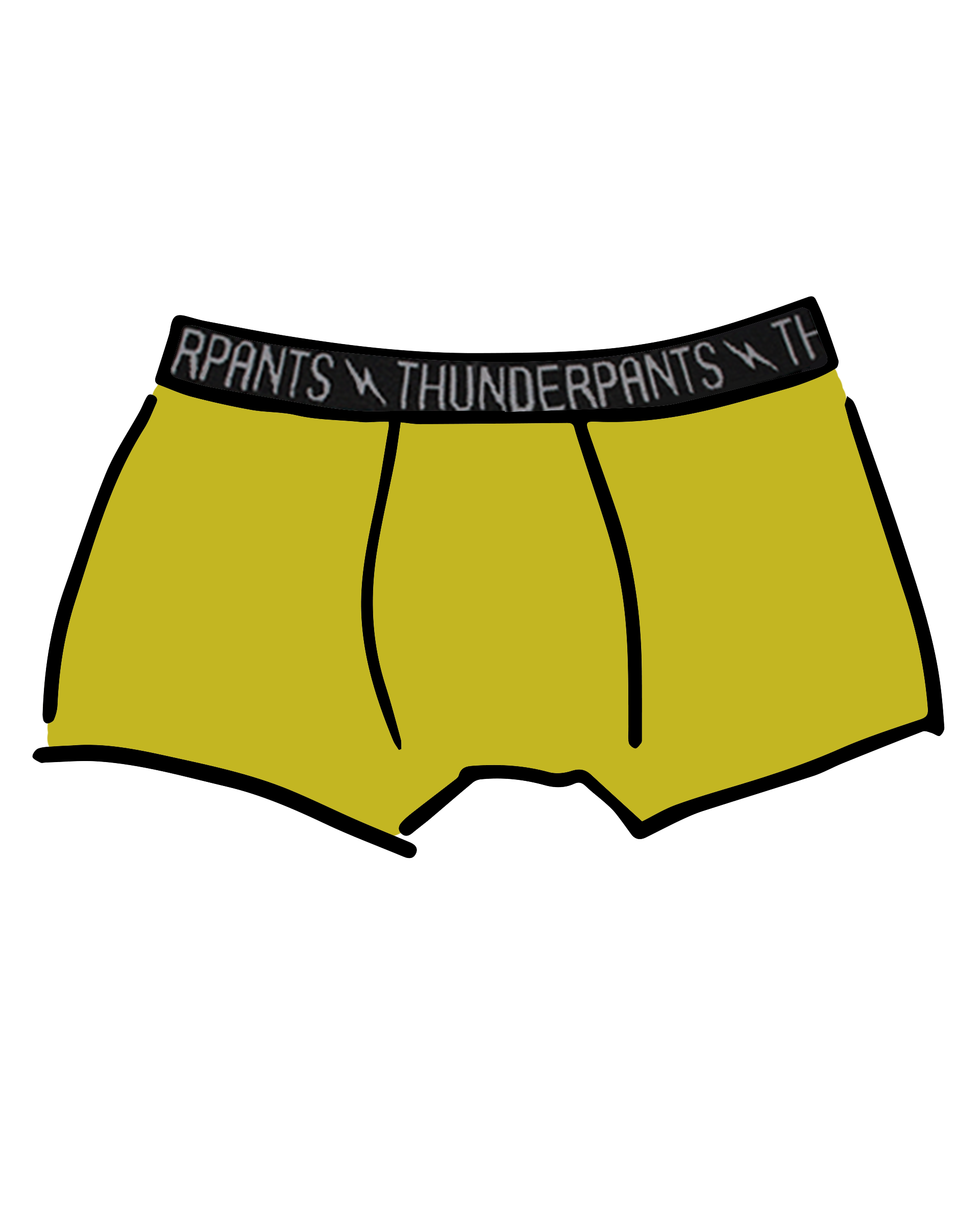 Drawing of Thunderpants Boxer Brief style underwear in Star Fruit color - a chartreuse yellow.