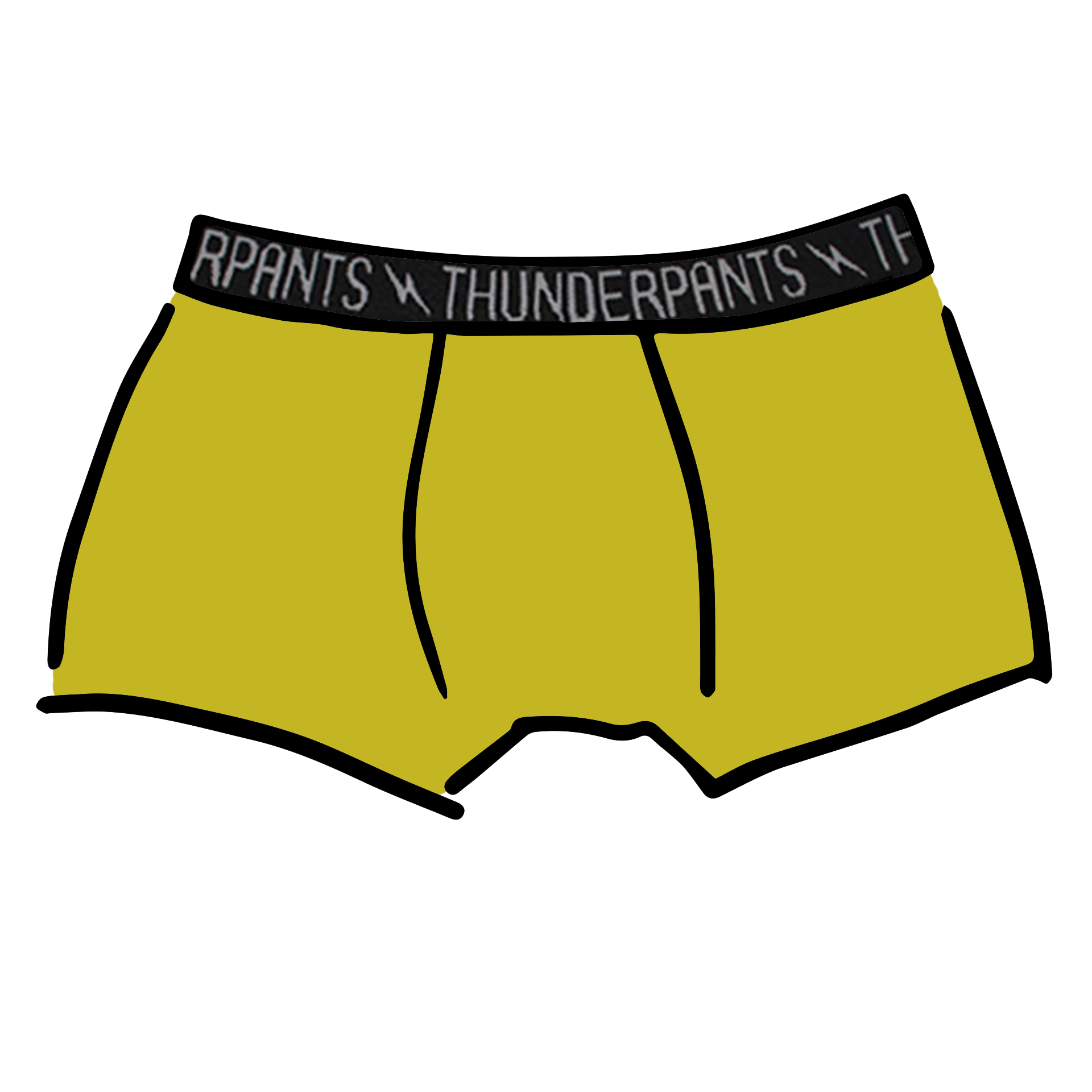 Drawing of Thunderpants Boxer Brief style underwear in Star Fruit color - a chartreuse yellow.