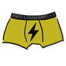 Drawing of Thunderpants Boxer Brief style underwear in Thunderstruck - yellow with a black lightning bolt.