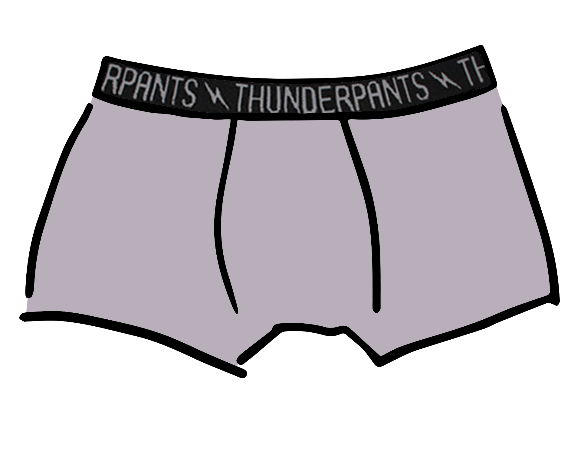 Drawing of Thunderpants Boxer Brief style underwear in Wisterial Girl - a purple/grey color.