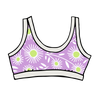 Drawing of Thunderpants Bralette in Delia's Daisy - white, green, and purple daisies print.