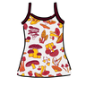 Drawing of Thunderpants Cami in Whadda Fungi - red, yellow, and orange mushroom print.