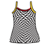 Drawing of Thunderpants Camisole in Tropical Trippy - black and white squiggles with red and yellow binding.