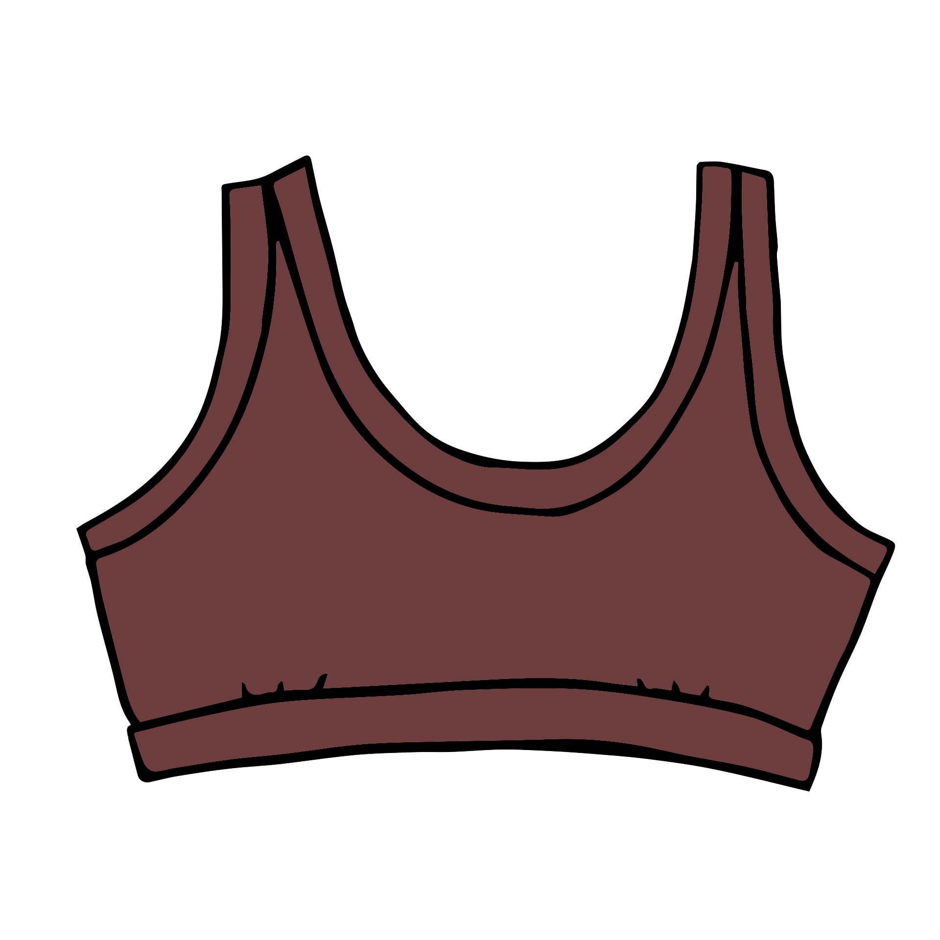 Drawing of Thunderpants Bralette in Chestnut - dark brown color.