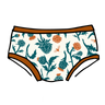 Drawing of Thunderpants Hipster style underwear in Robben's Artichokes print - teal and rust artichokes and bees.