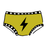 Drawing of Thunderpants Hipster style underwear in Thunderstruck - yellow with a black lightning bolt.