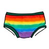 Drawing of Thunderpants hipster style underwear in rainbow dye with emerald green binding.