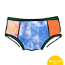 Drawing of Thunderpants Hipster style underwear in Dye Scrap Panel Pants - a mix of solids and dyed fabrics.