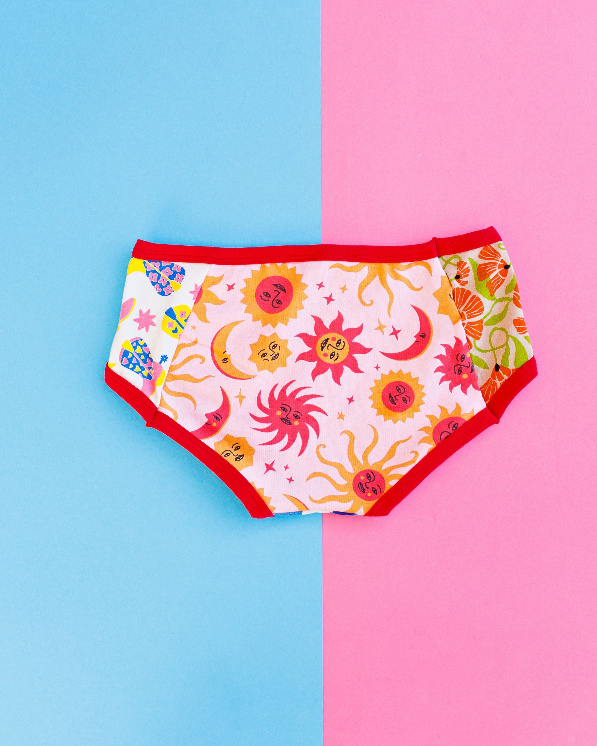 Flat lay of Thunderpants Hipster Panel Pant style underwear with various prints and colors.