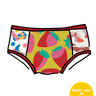 Drawing of Thunderpants Hipster Panel Pant style underwear with various prints and colors.