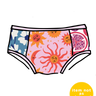 Drawing of Thunderpants Hipster Panel Pant style underwear with various prints and colors.