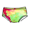 Drawing of Thunderpants Hipster style underwear in Summer Crush Ice Dye - pinks, blues, yellows.