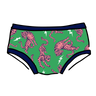 Drawing of Thunderpants organic cotton Hipster style underwear in Electric Tiger - green with pink and blue tigers and white lightning bolts.