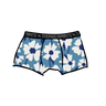 Drawing of Kids Boxer Brief style underwear in Moody Blues - blue and white flowers.