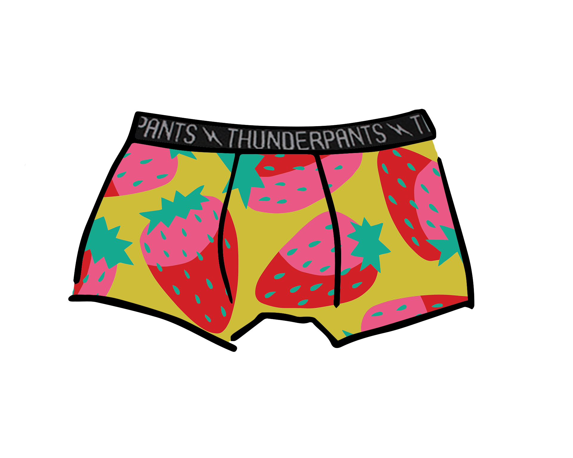 Drawing of Thunderpants Kid's Boxer Brief style underwear in Strictly Strawberry print.