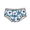 Drawing of Thunderpants Kids style underwear in Moody Blooms - blue and white flowers.