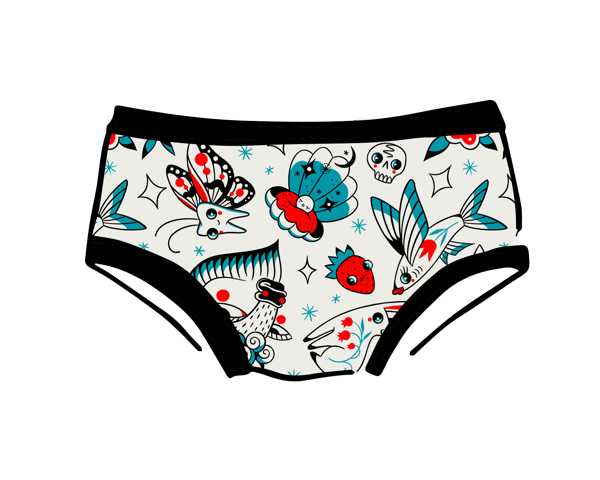 Drawing of Thunderpants Kid's Original style underwear in Inked Up print.