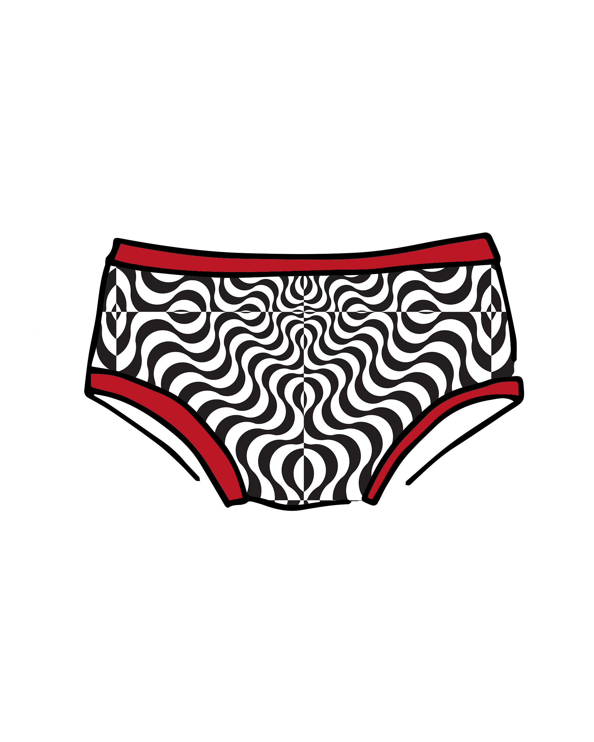 Drawing of Thunderpants Kids styles underwear in Tropical Trippy print. 