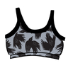 Drawing of Thunderpants Longline Bra in So it Crows - black crows on grey.