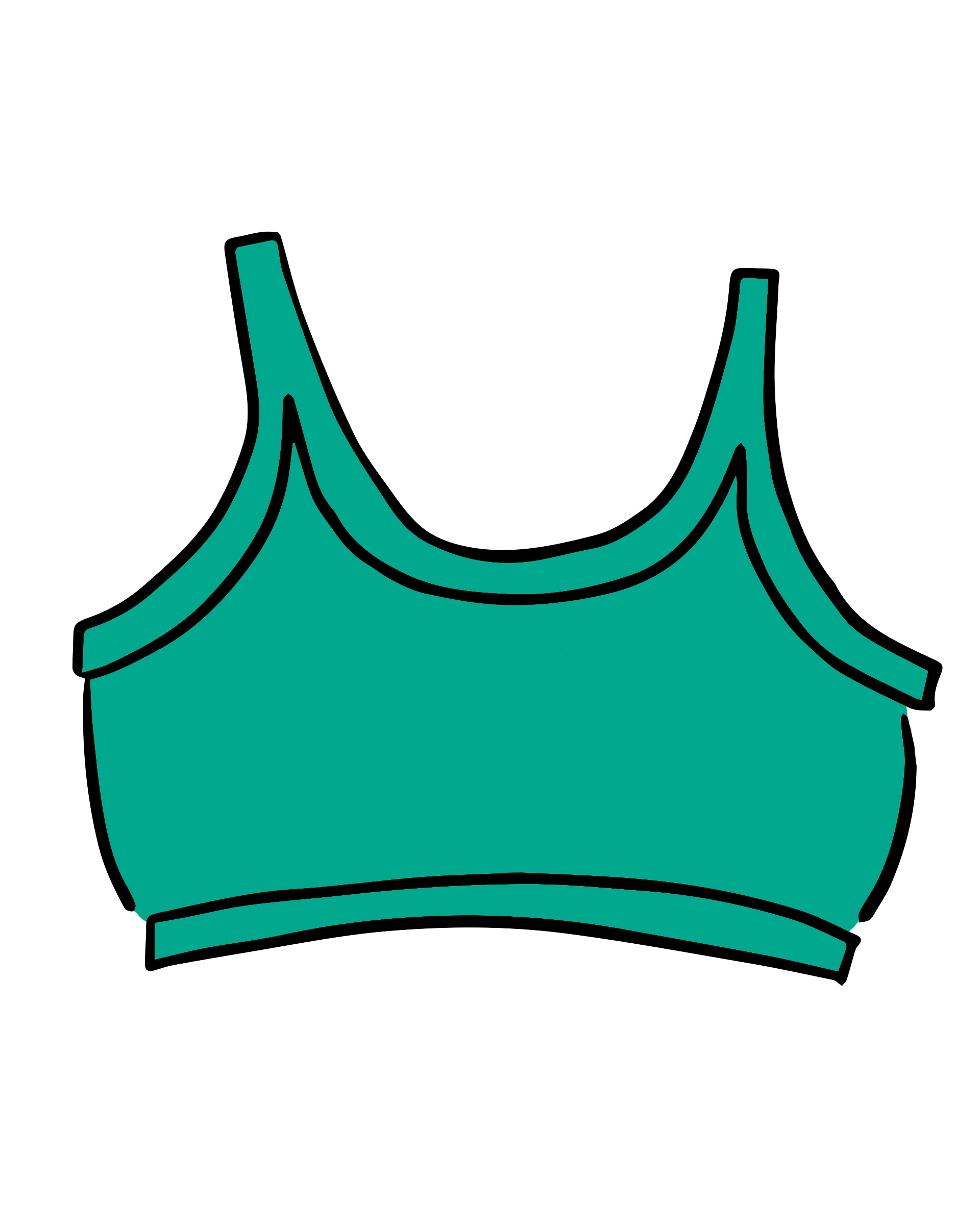 Drawing of Thunderpants Longline Bra in Peacock Green.