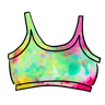 Drawing of Thunderpants Longline Bra in Summer Crush Ice Dye - pinks, blues, yellows. 