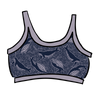 Drawing of Thunderpants Longline Bra in Whale, Whale, Whale - indigo whales on lavender.