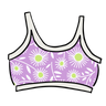 Drawing of Thunderpants Longline Bra in Delia's Daisy - white, green, and purple daisies print.