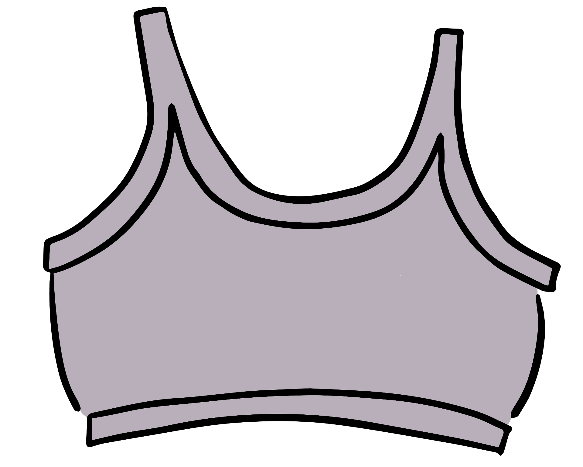 Drawing of Thunderpants Longline style Bra in Wisterial Girl - a purple/grey color.