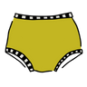 Drawing of Thunderpants Original style underwear in yellow with black and white stripe binding.