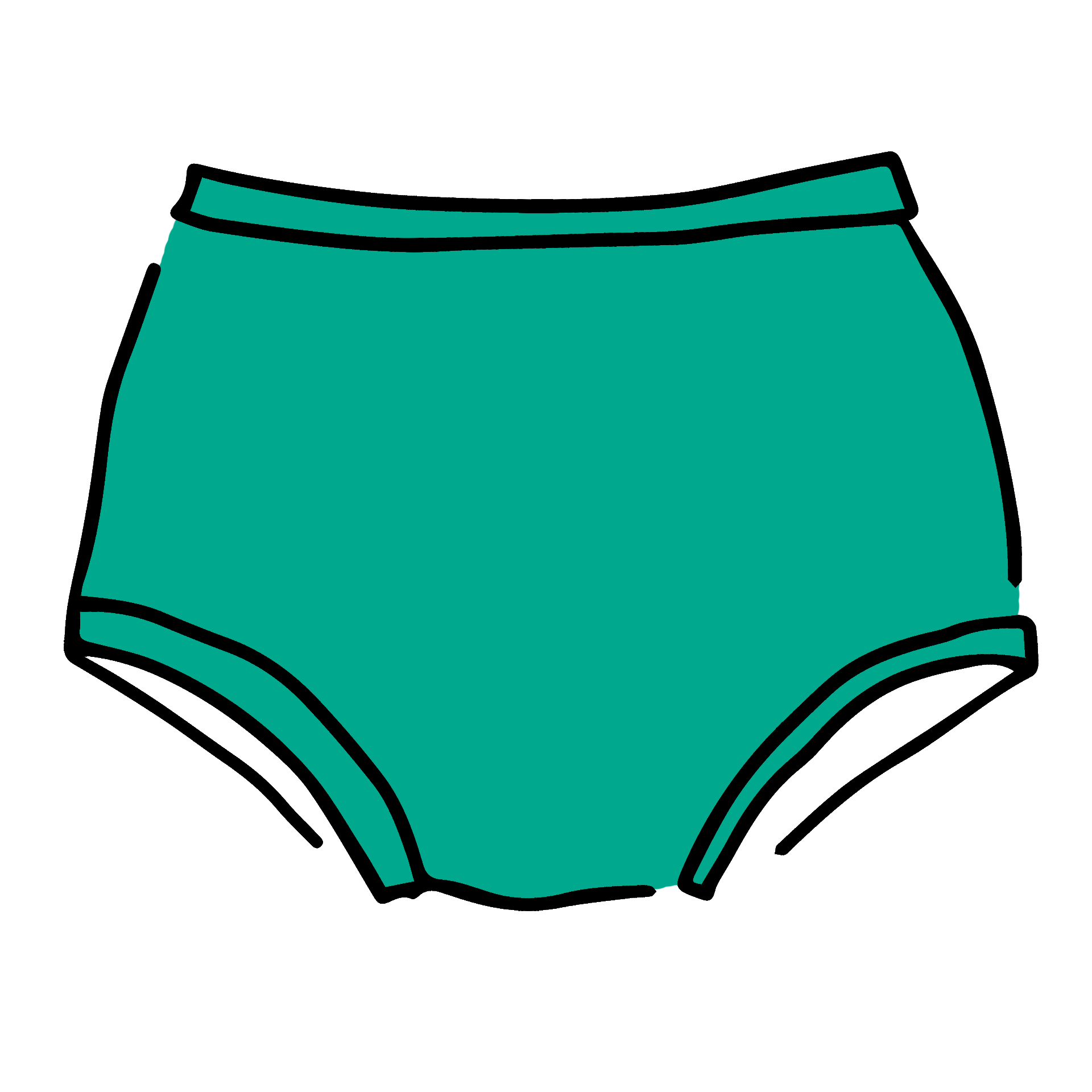 Drawing of Thunderpants Original style underwear in Peacock Green.