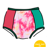 Drawing of Thunderpants Original style underwear in Dye Scrap Panel Pants - a mix of solids and dyed fabrics.