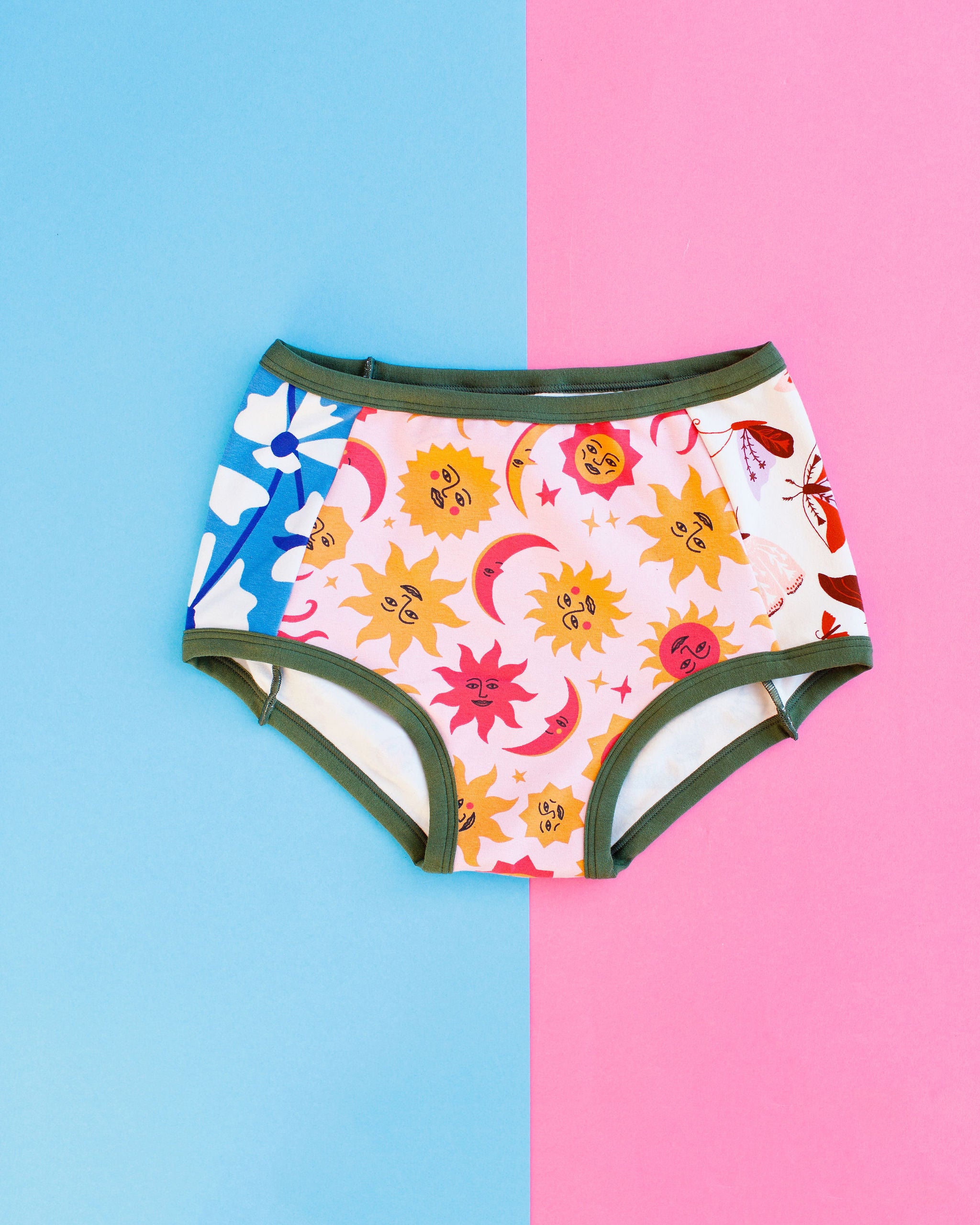 Flat lay of Thunderpants Original Panel Pant style underwear with various prints and colors.