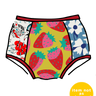 Drawing of Thunderpants Original Panel Pant style underwear with various prints and colors.