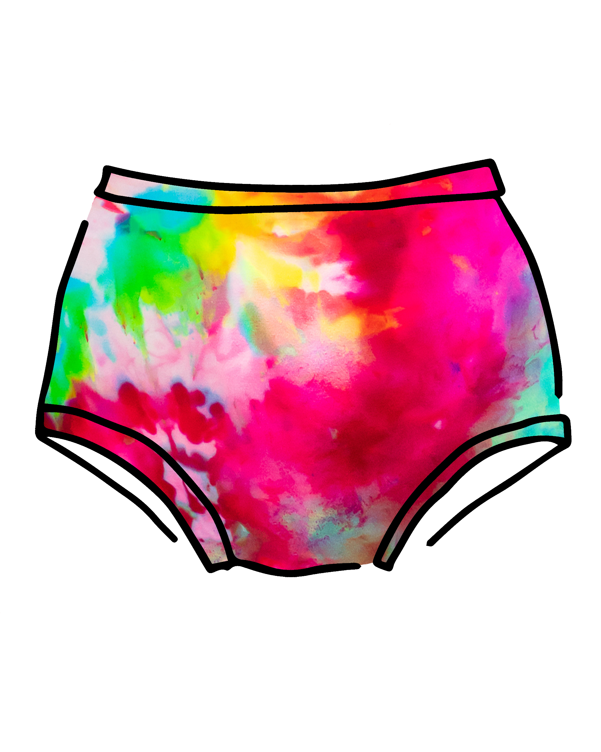 Drawing of Thunderpants Original style underwear in Summer Crush Ice Dye - pinks, blues, yellows. 